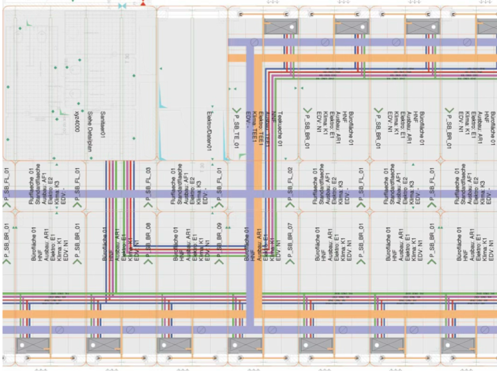 Structured service grid with fixed installation zones