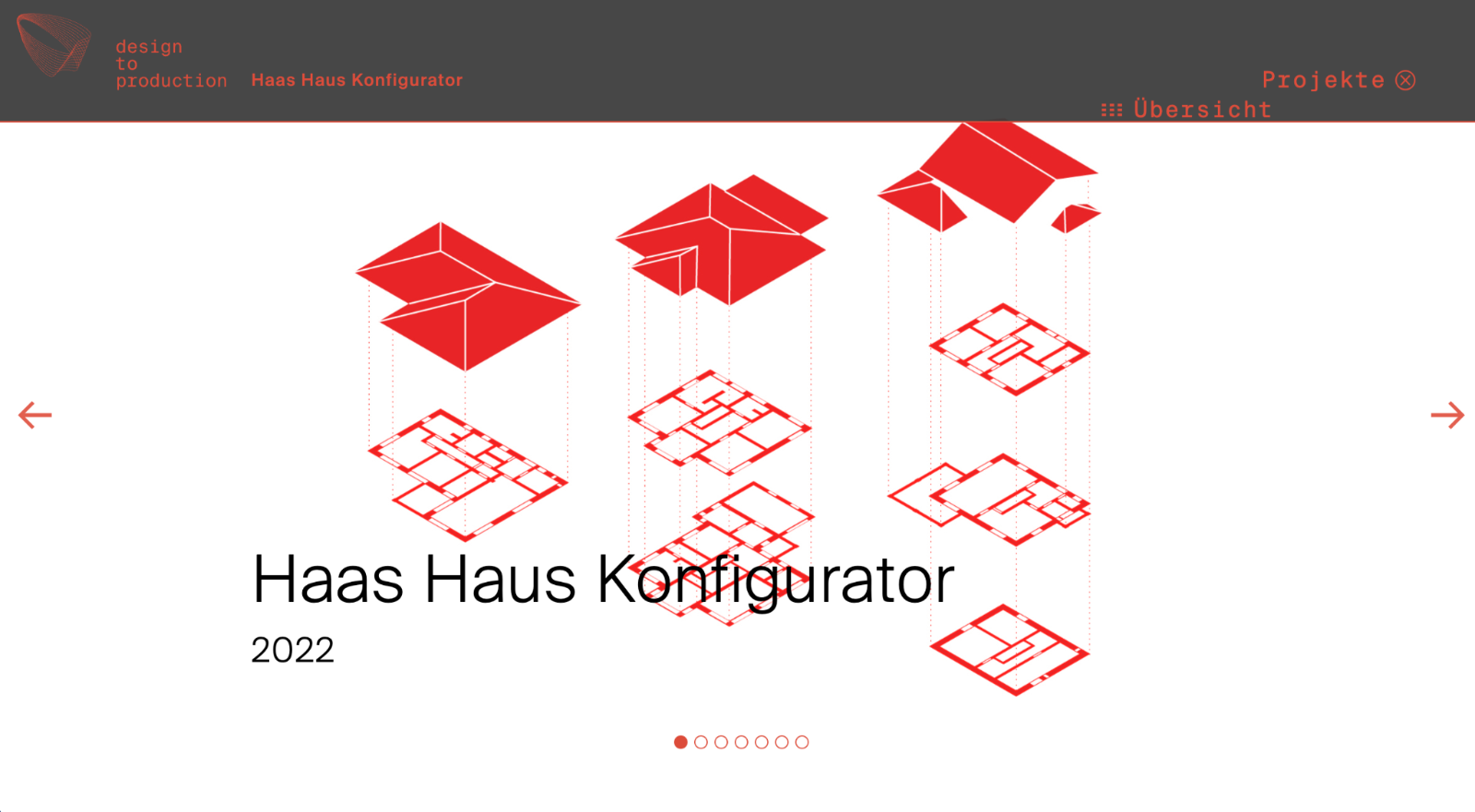 House configurator: exploded axonometric variants assembled from the same set of parts